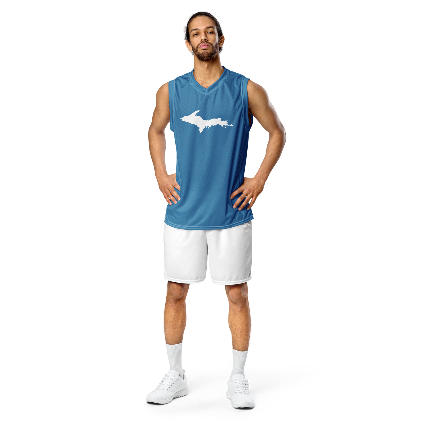 Michigan Upper Peninsula Basketball Jersey (w/ UP Outline) | Unisex - Lake Michigan Blue