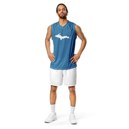 Michigan Upper Peninsula Basketball Jersey (w/ UP Outline) | Unisex - Lake Michigan Blue