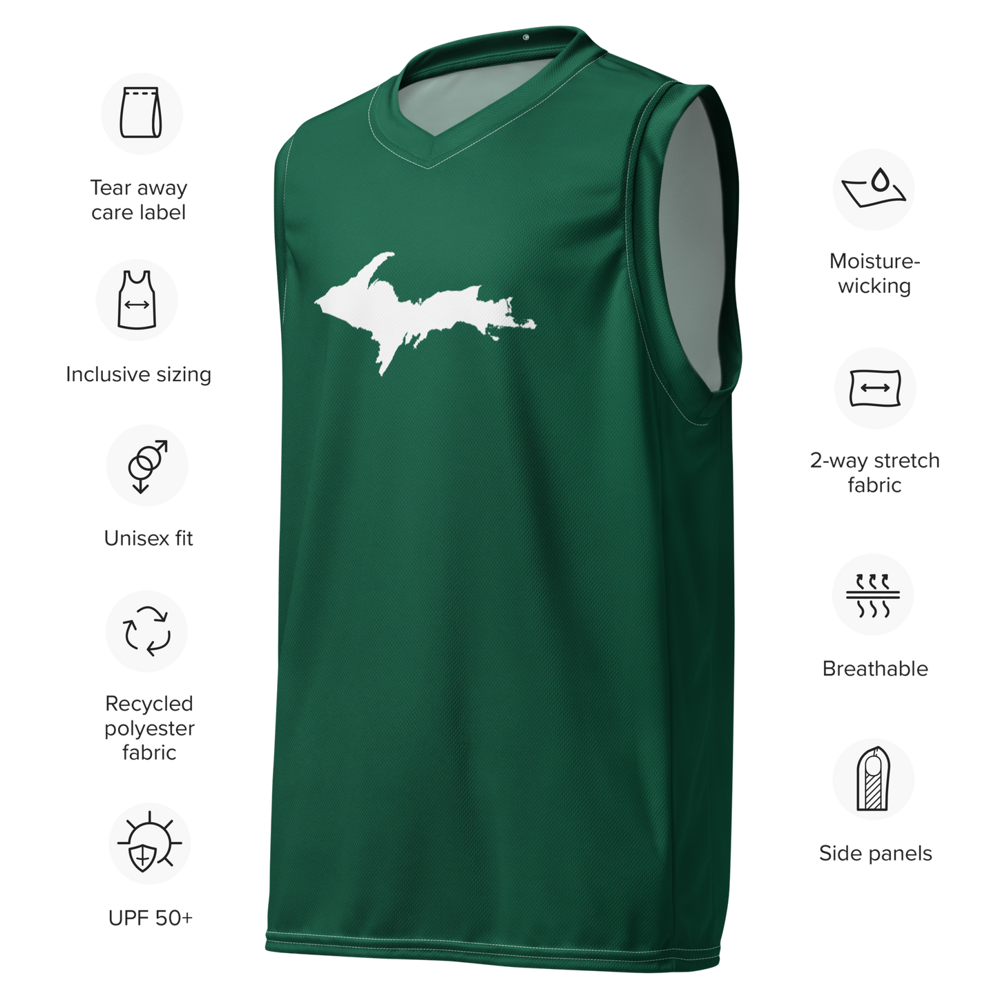 Michigan Upper Peninsula Basketball Jersey (w/ UP Outline) | Unisex - Superior Green