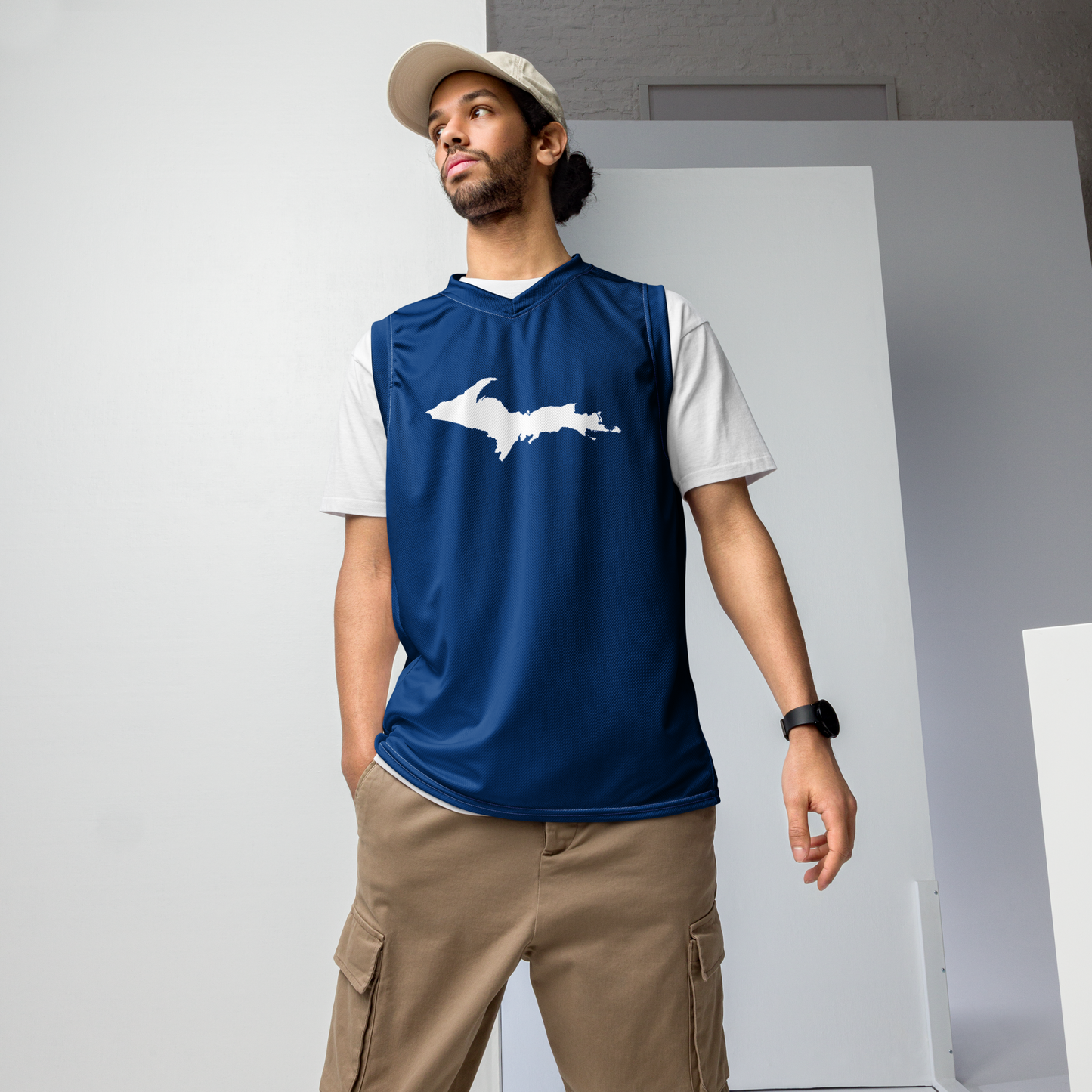 Michigan Upper Peninsula Basketball Jersey (w/ UP Outline) | Unisex - Dearborn Blue