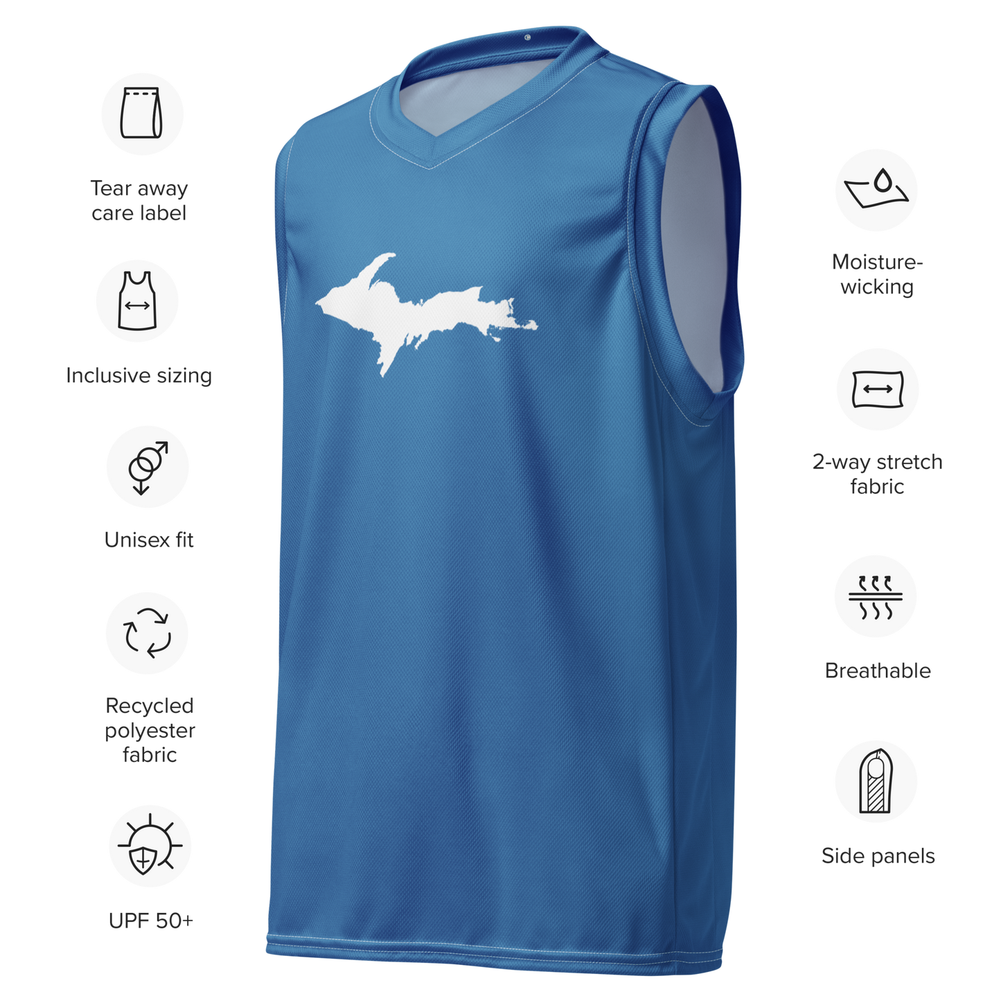 Michigan Upper Peninsula Basketball Jersey (w/ UP Outline) | Unisex - Lake Superior Blue