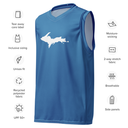 Michigan Upper Peninsula Basketball Jersey (w/ UP Outline) | Unisex - Lake Superior Blue