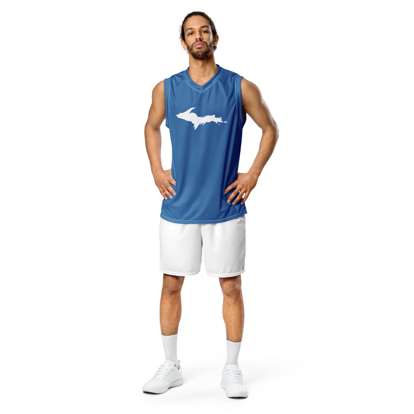 Michigan Upper Peninsula Basketball Jersey (w/ UP Outline) | Unisex - Lake Superior Blue