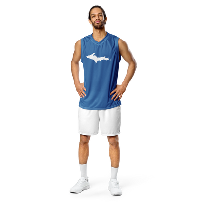 Michigan Upper Peninsula Basketball Jersey (w/ UP Outline) | Unisex - Lake Superior Blue