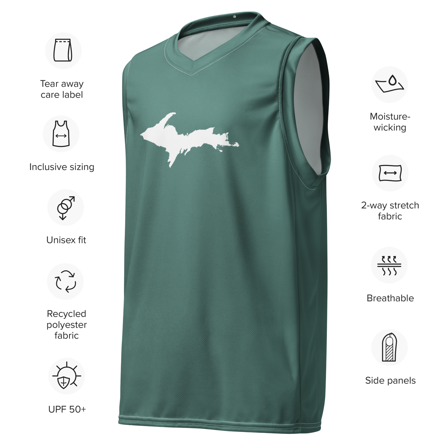 Michigan Upper Peninsula Basketball Jersey (w/ UP Outline) | Unisex - Copper Green