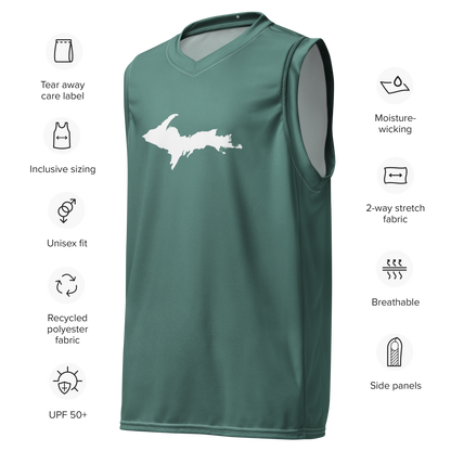 Michigan Upper Peninsula Basketball Jersey (w/ UP Outline) | Unisex - Copper Green