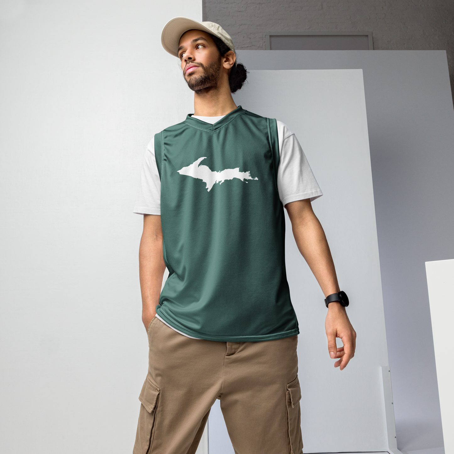 Michigan Upper Peninsula Basketball Jersey (w/ UP Outline) | Unisex - Copper Green