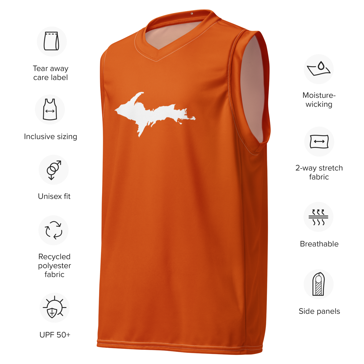 Michigan Upper Peninsula Basketball Jersey (w/ UP Outline) | Unisex - Maple Leaf Orange