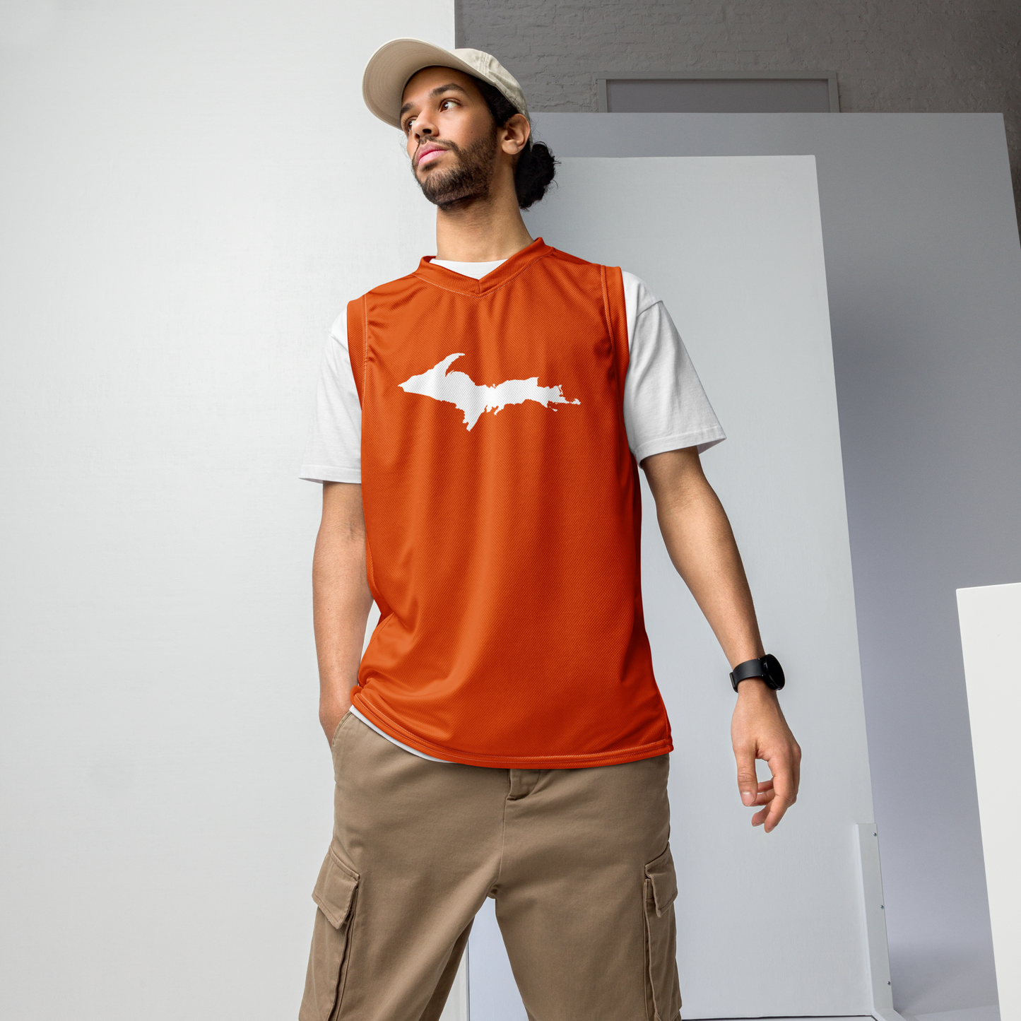 Michigan Upper Peninsula Basketball Jersey (w/ UP Outline) | Unisex - Maple Leaf Orange