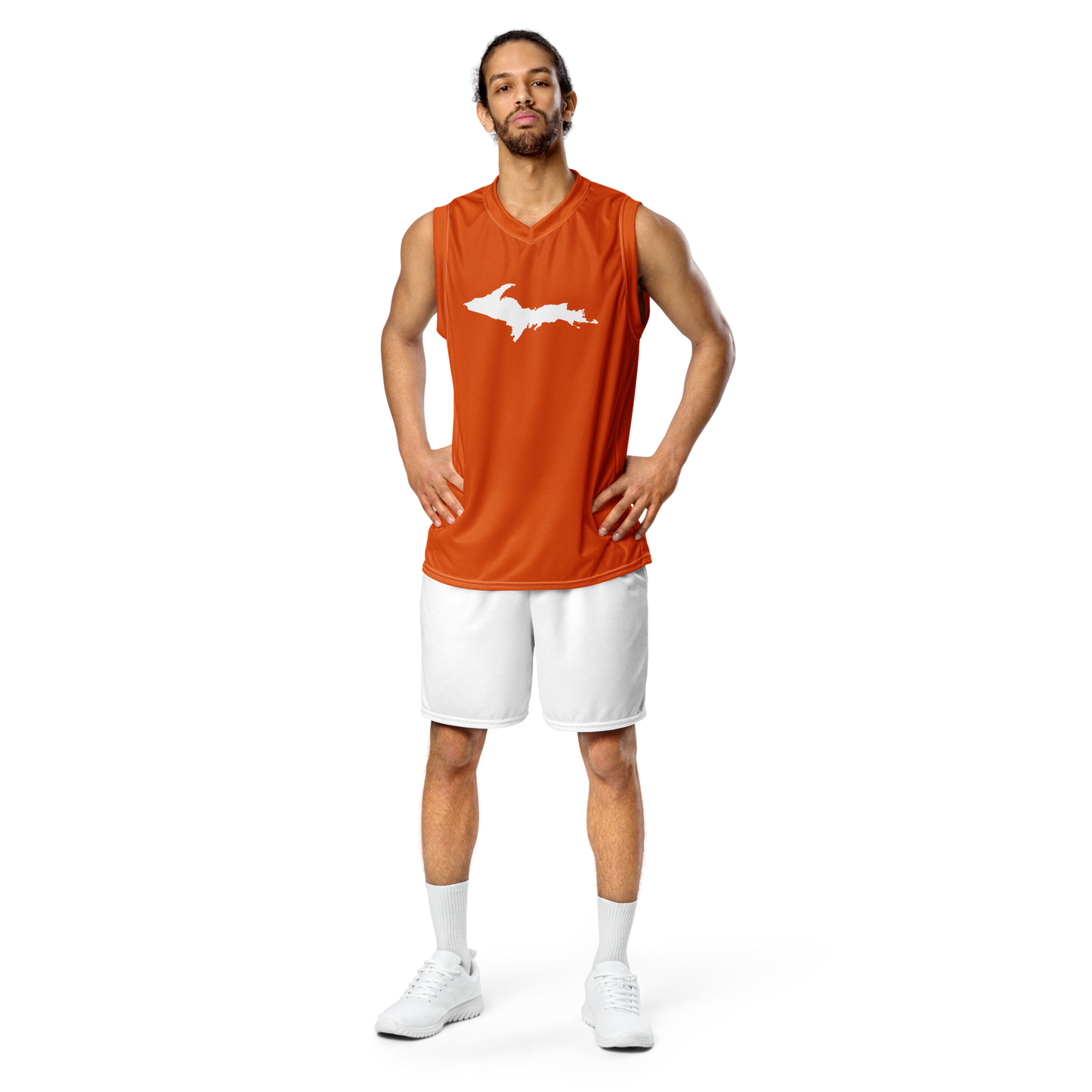 Michigan Upper Peninsula Basketball Jersey (w/ UP Outline) | Unisex - Maple Leaf Orange