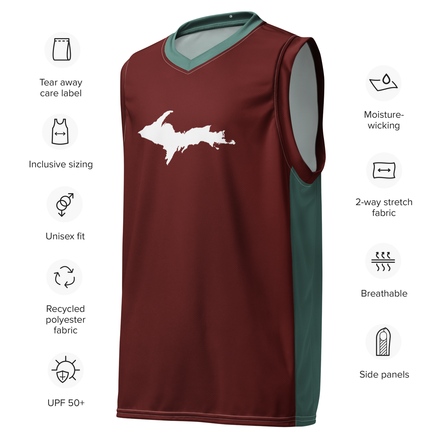 Michigan Upper Peninsula Basketball Jersey (w/ UP Outline) | Unisex - Cherrywood Red