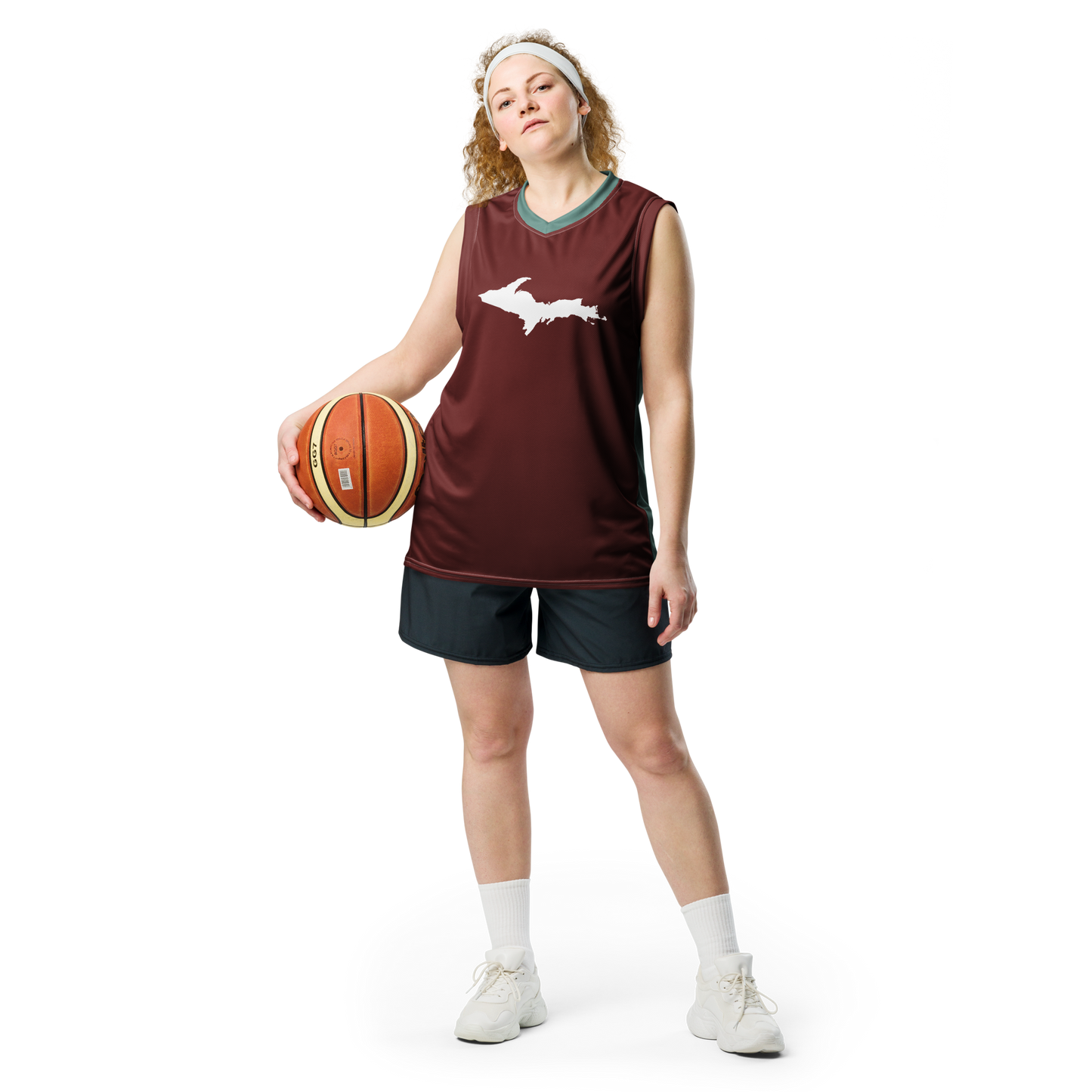 Michigan Upper Peninsula Basketball Jersey (w/ UP Outline) | Unisex - Cherrywood Red