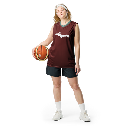 Michigan Upper Peninsula Basketball Jersey (w/ UP Outline) | Unisex - Cherrywood Red