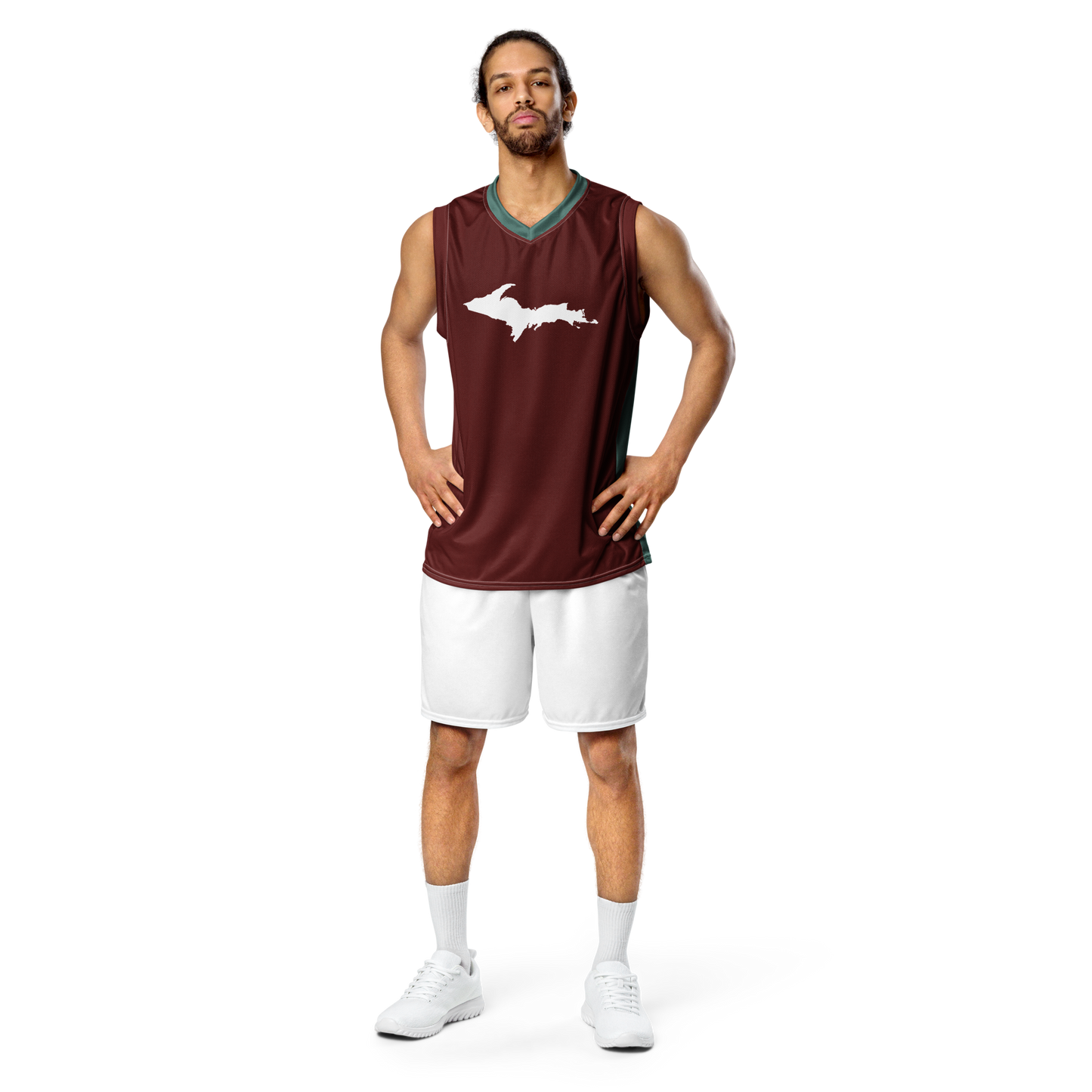 Michigan Upper Peninsula Basketball Jersey (w/ UP Outline) | Unisex - Cherrywood Red