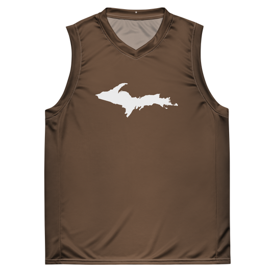 Michigan Upper Peninsula Basketball Jersey (w/ UP Outline) | Unisex - Coffee Color