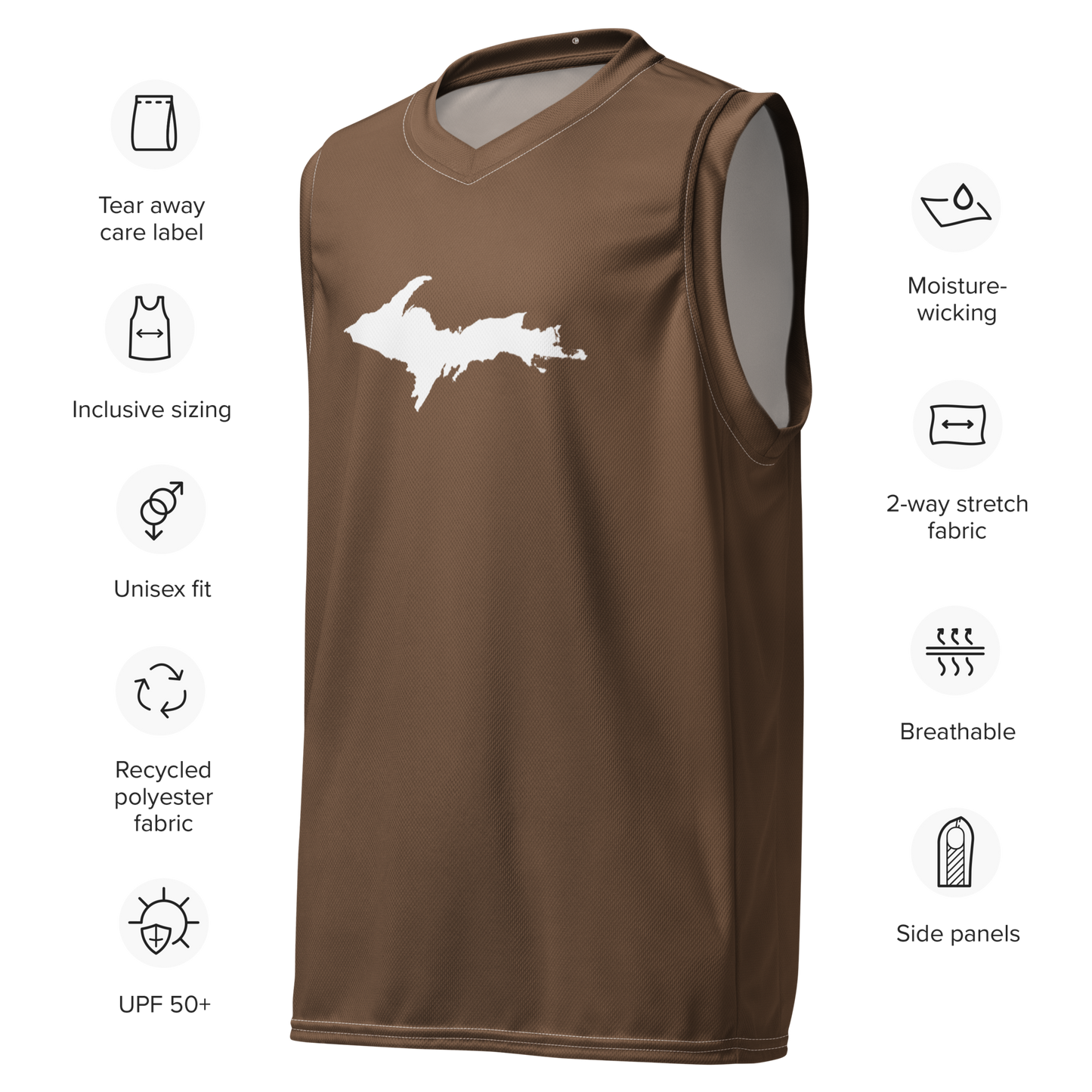 Michigan Upper Peninsula Basketball Jersey (w/ UP Outline) | Unisex - Coffee Color