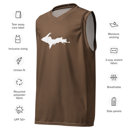 Michigan Upper Peninsula Basketball Jersey (w/ UP Outline) | Unisex - Coffee Color