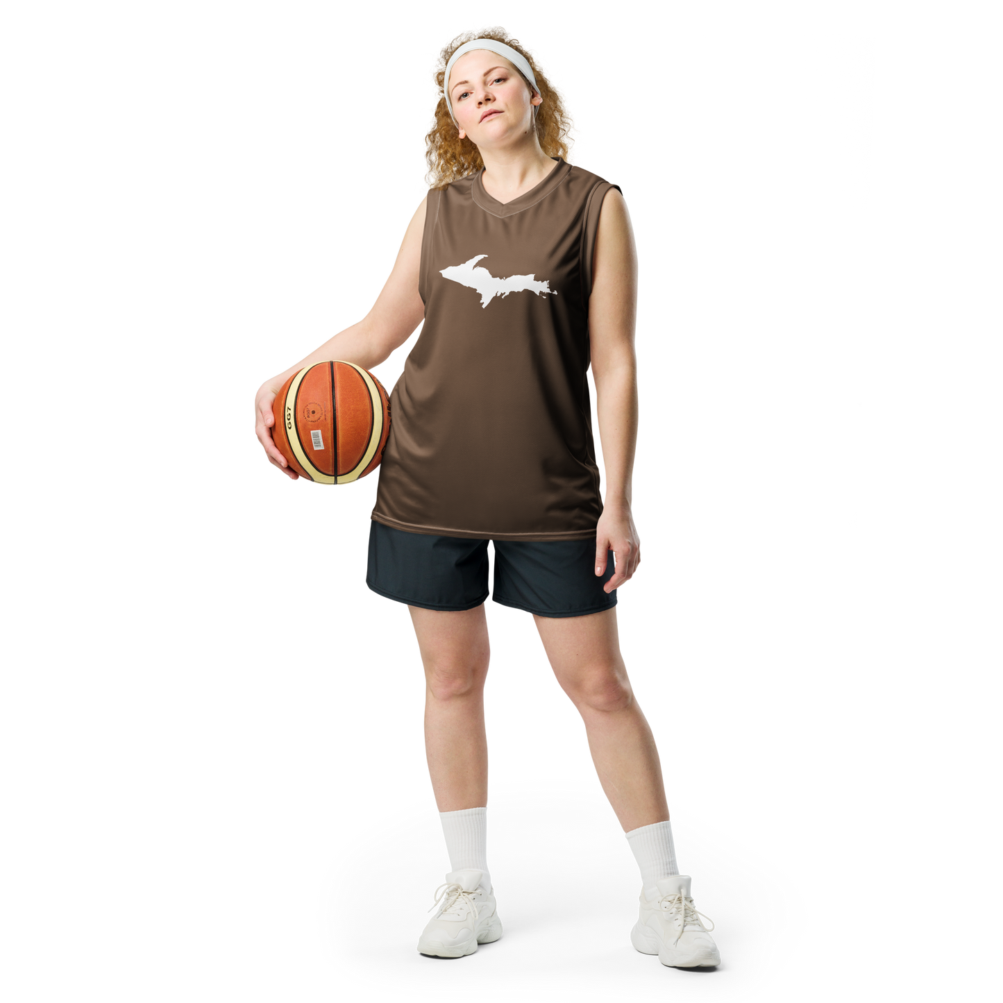 Michigan Upper Peninsula Basketball Jersey (w/ UP Outline) | Unisex - Coffee Color