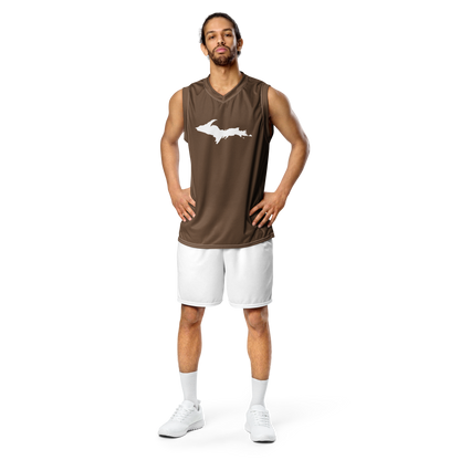 Michigan Upper Peninsula Basketball Jersey (w/ UP Outline) | Unisex - Coffee Color