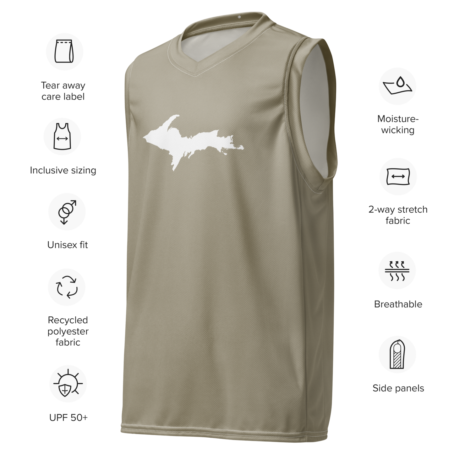 Michigan Upper Peninsula Basketball Jersey (w/ UP Outline) | Unisex - Petoskey Stone Beige