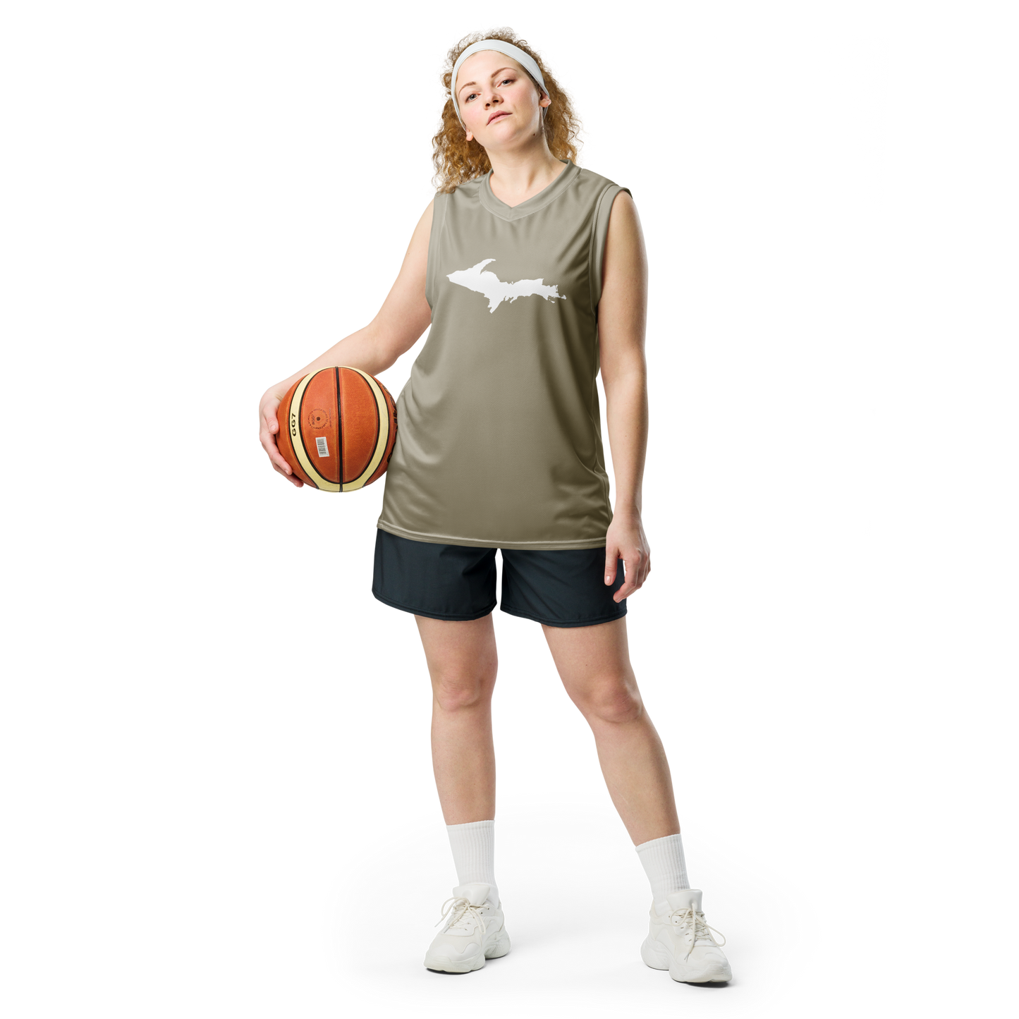 Michigan Upper Peninsula Basketball Jersey (w/ UP Outline) | Unisex - Petoskey Stone Beige