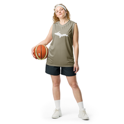 Michigan Upper Peninsula Basketball Jersey (w/ UP Outline) | Unisex - Petoskey Stone Beige