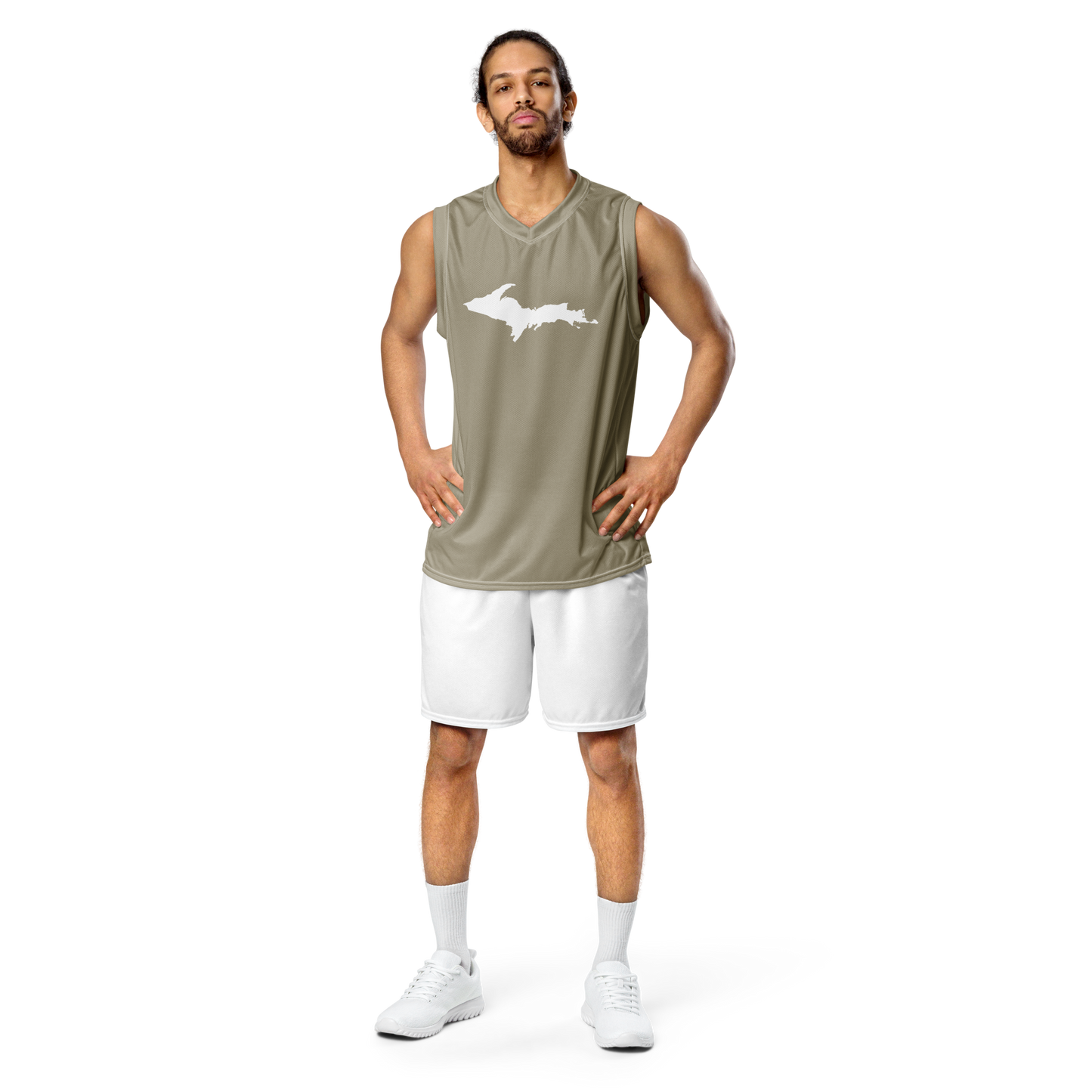 Michigan Upper Peninsula Basketball Jersey (w/ UP Outline) | Unisex - Petoskey Stone Beige