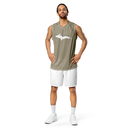 Michigan Upper Peninsula Basketball Jersey (w/ UP Outline) | Unisex - Petoskey Stone Beige