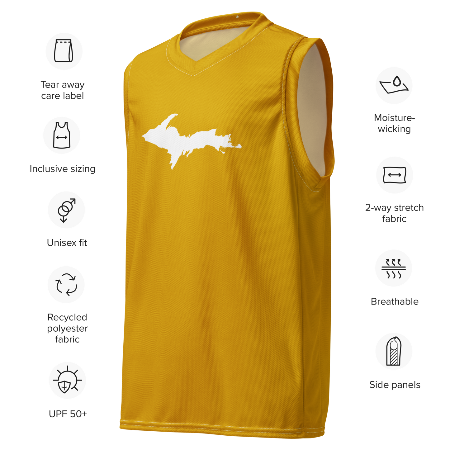 Michigan Upper Peninsula Basketball Jersey (w/ UP Outline) | Unisex - Gold