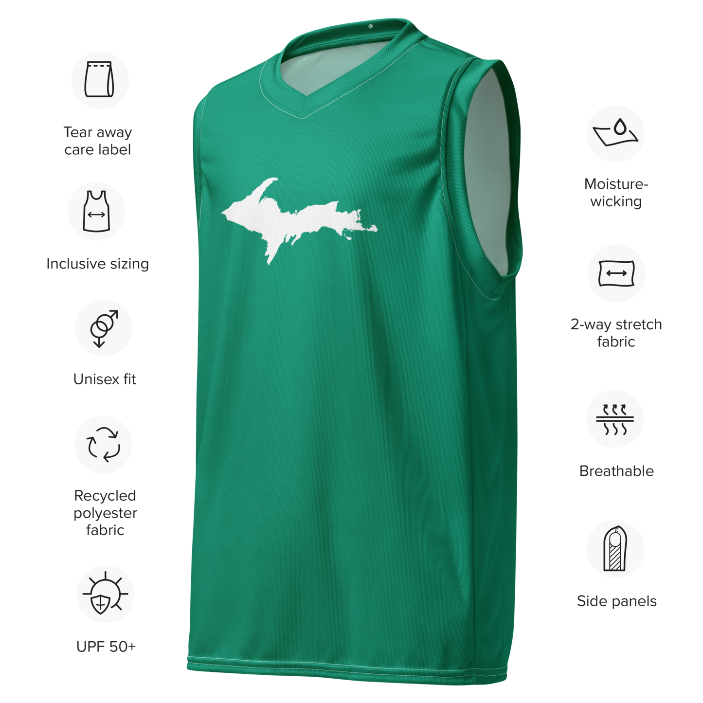 Michigan Upper Peninsula Basketball Jersey (w/ UP Outline) | Unisex - Emerald Green