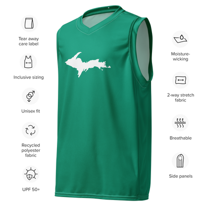 Michigan Upper Peninsula Basketball Jersey (w/ UP Outline) | Unisex - Emerald Green