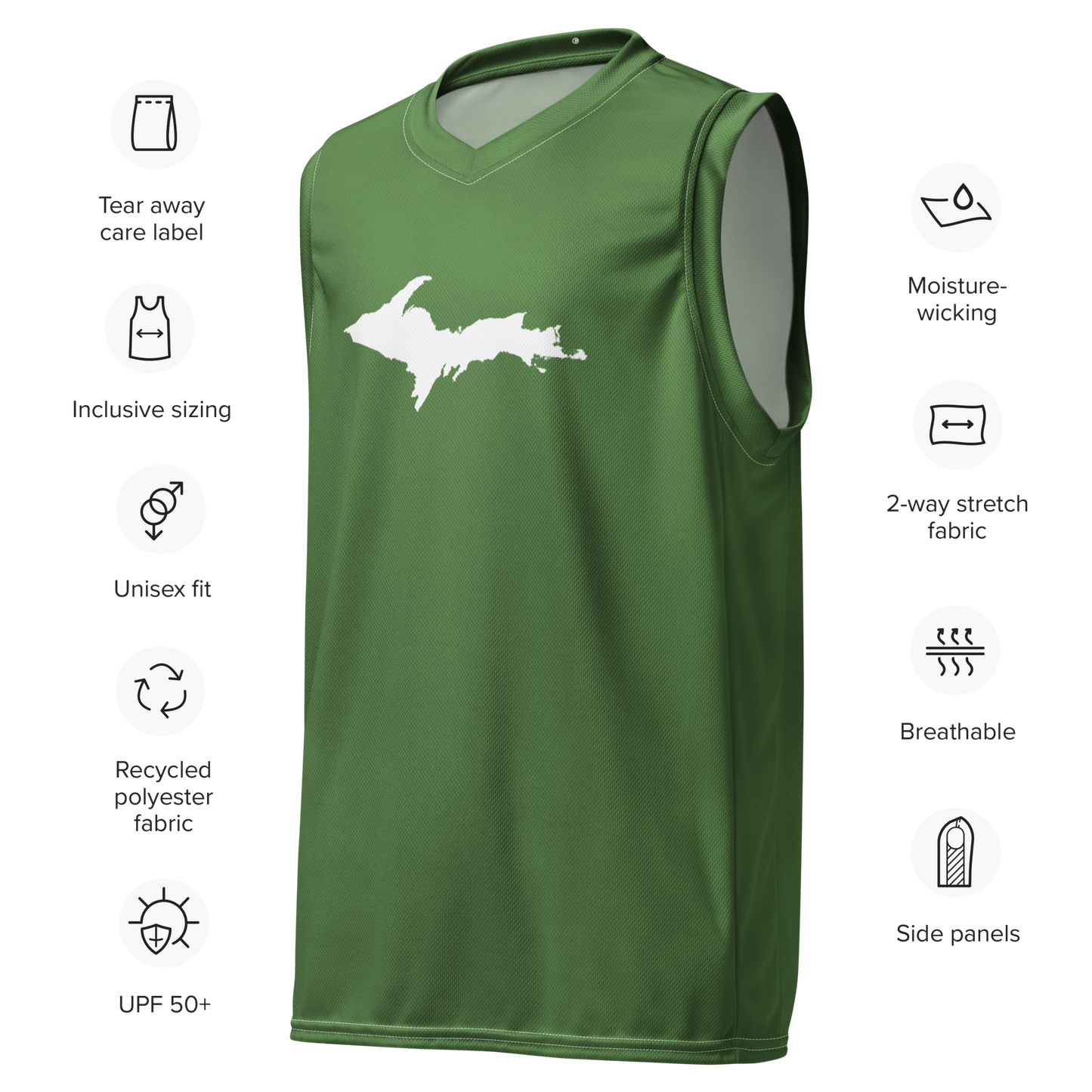 Michigan Upper Peninsula Basketball Jersey (w/ UP Outline) | Unisex - Pine Green