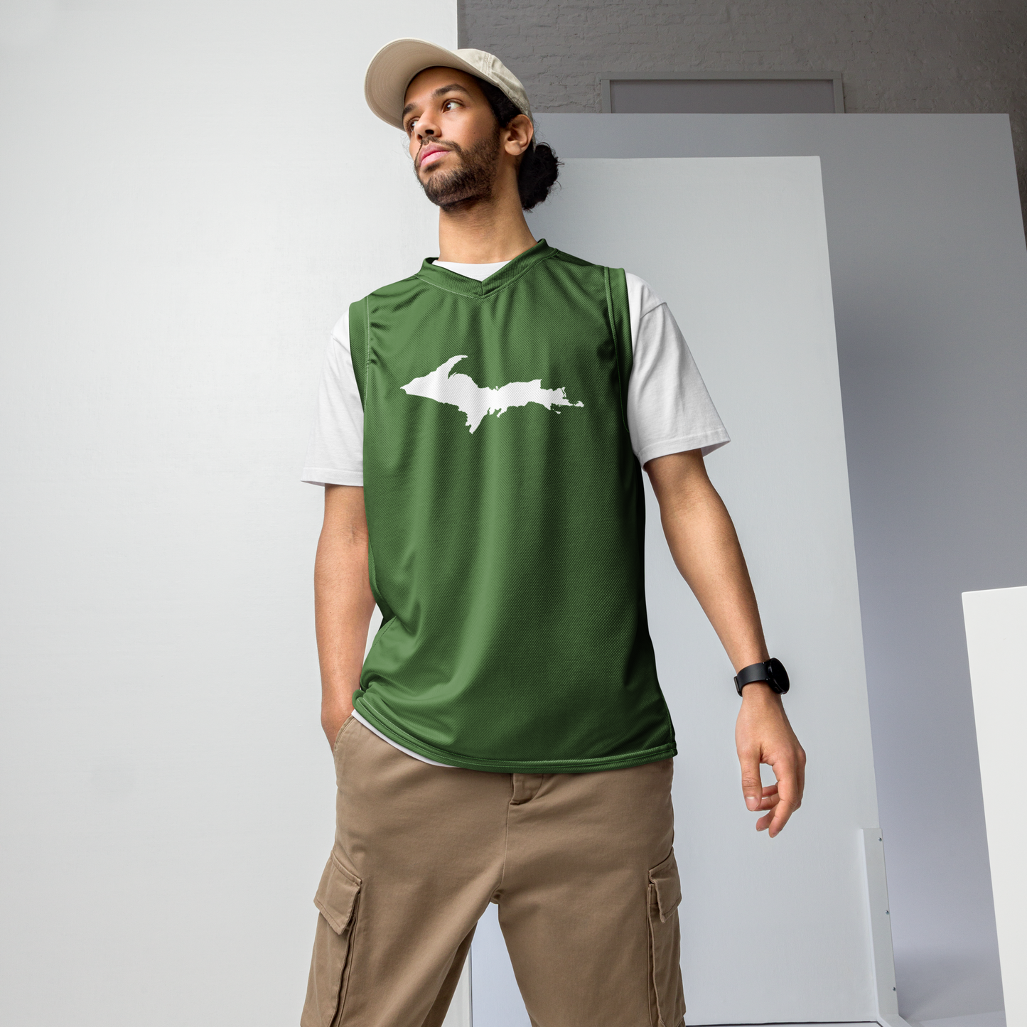 Michigan Upper Peninsula Basketball Jersey (w/ UP Outline) | Unisex - Pine Green