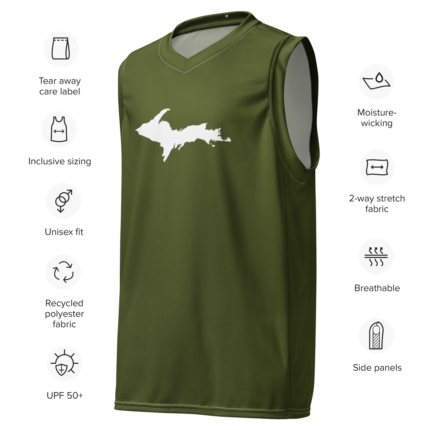 Michigan Upper Peninsula Basketball Jersey (w/ UP Outline) | Unisex - Army Green