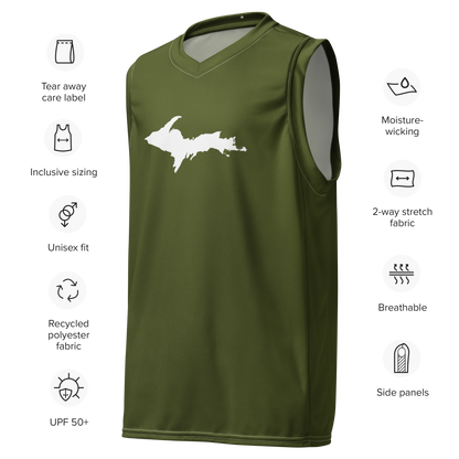 Michigan Upper Peninsula Basketball Jersey (w/ UP Outline) | Unisex - Army Green