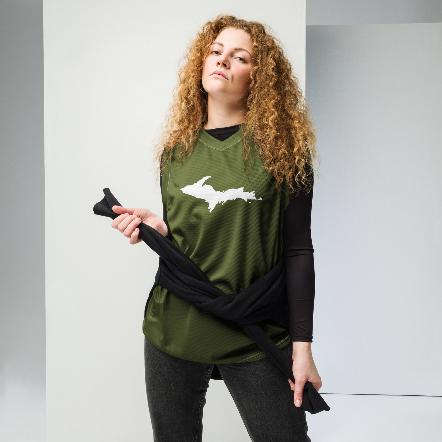 Michigan Upper Peninsula Basketball Jersey (w/ UP Outline) | Unisex - Army Green