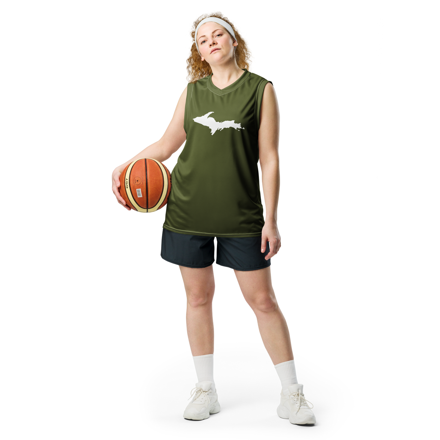 Michigan Upper Peninsula Basketball Jersey (w/ UP Outline) | Unisex - Army Green