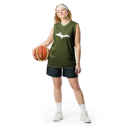 Michigan Upper Peninsula Basketball Jersey (w/ UP Outline) | Unisex - Army Green