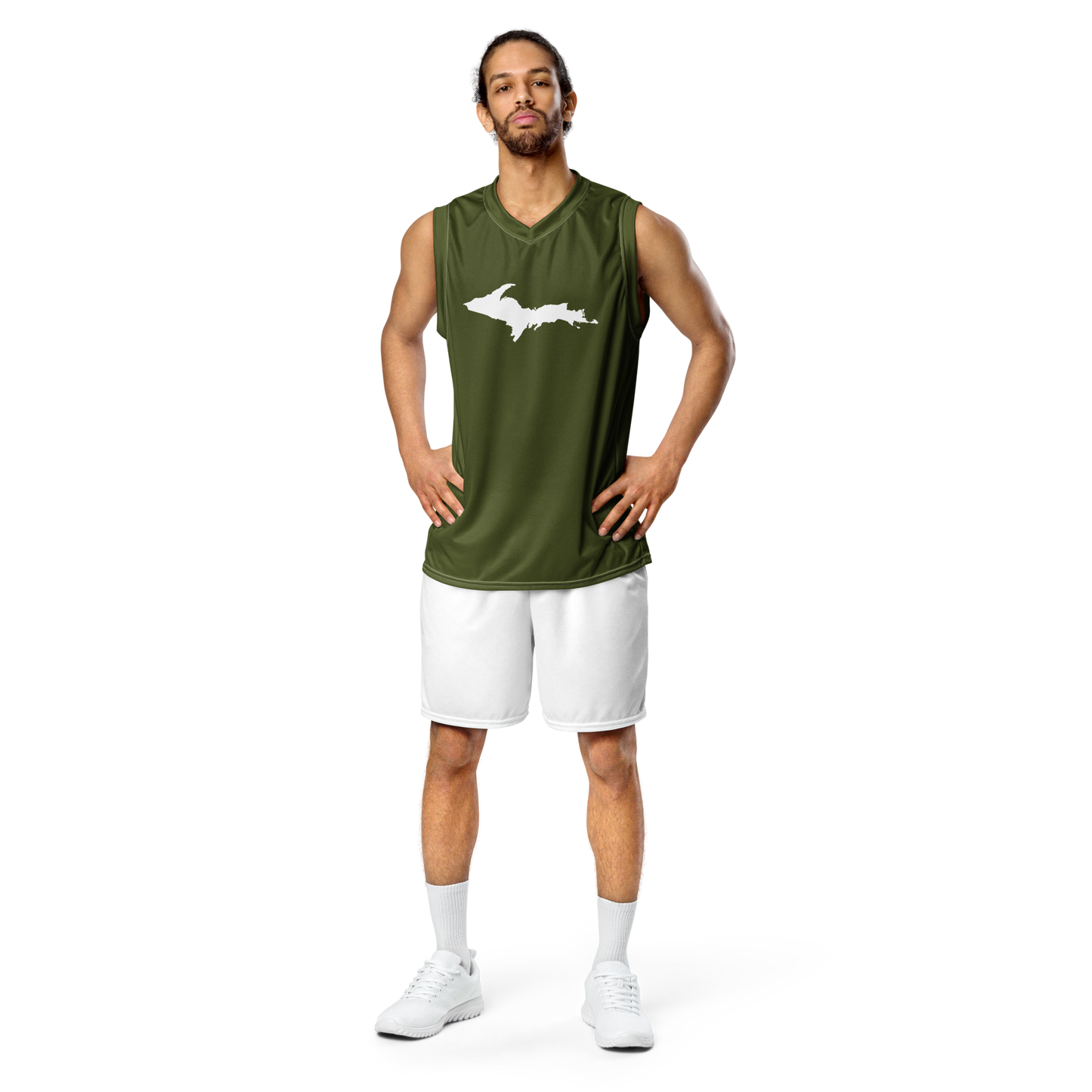 Michigan Upper Peninsula Basketball Jersey (w/ UP Outline) | Unisex - Army Green