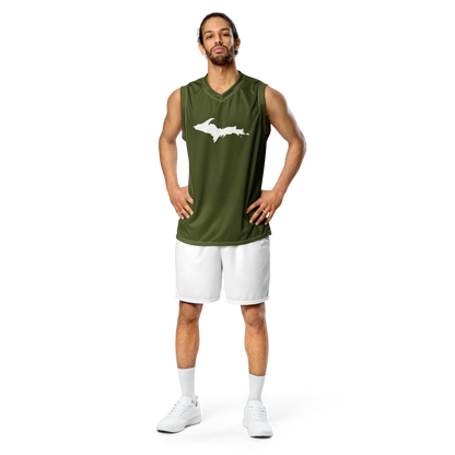 Michigan Upper Peninsula Basketball Jersey (w/ UP Outline) | Unisex - Army Green