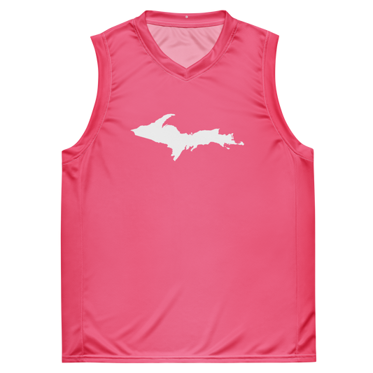 Michigan Upper Peninsula Basketball Jersey (w/ UP Outline) | Unisex - Rhodochrosite Pink