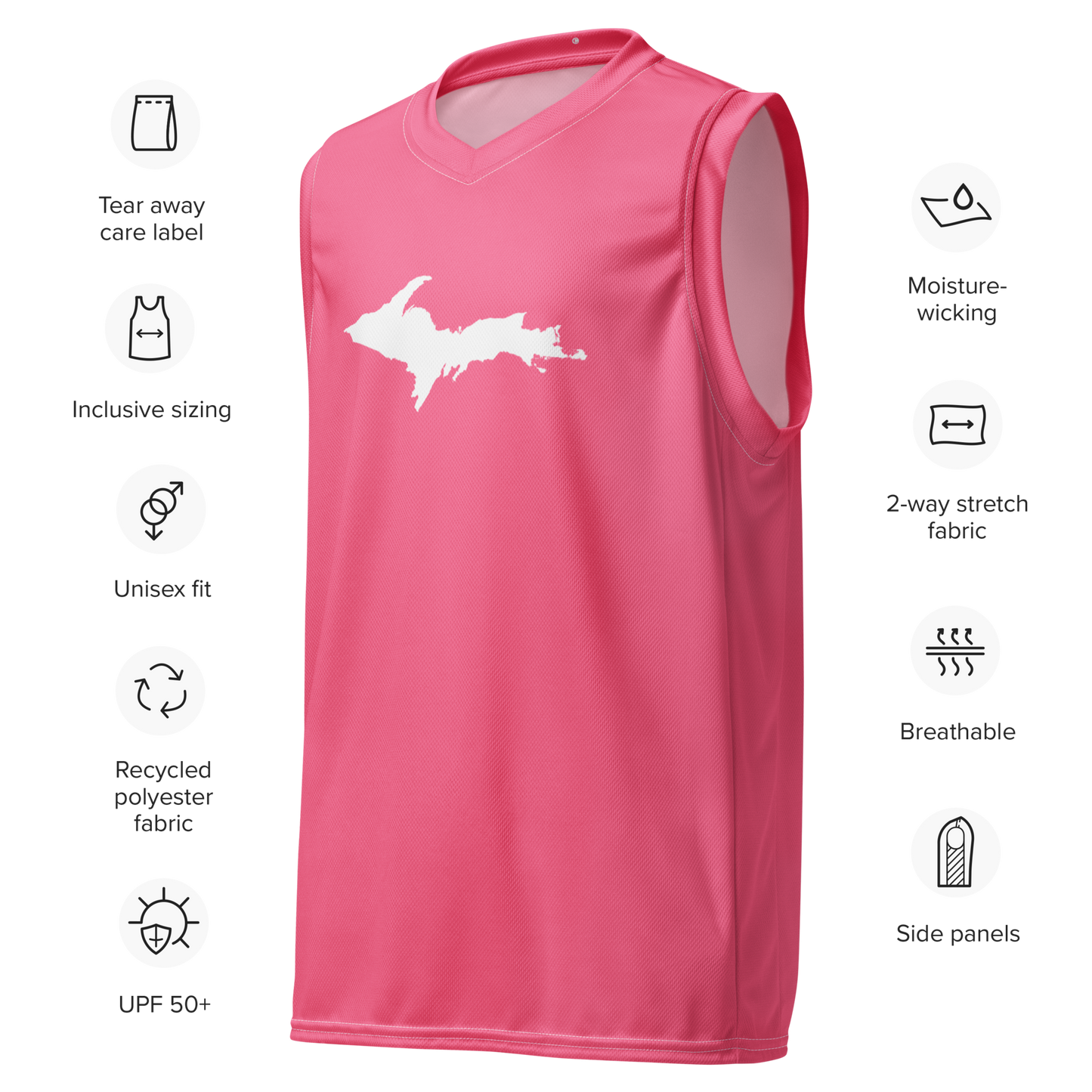 Michigan Upper Peninsula Basketball Jersey (w/ UP Outline) | Unisex - Rhodochrosite Pink