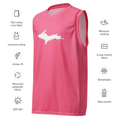 Michigan Upper Peninsula Basketball Jersey (w/ UP Outline) | Unisex - Rhodochrosite Pink