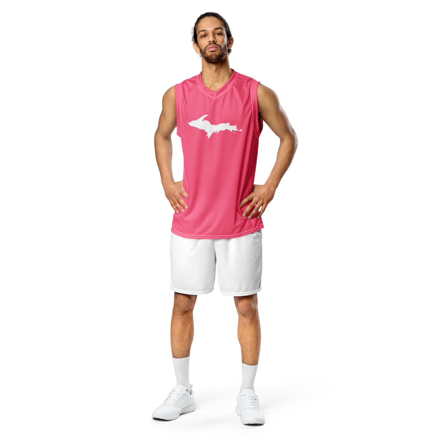 Michigan Upper Peninsula Basketball Jersey (w/ UP Outline) | Unisex - Rhodochrosite Pink