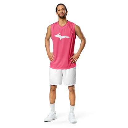 Michigan Upper Peninsula Basketball Jersey (w/ UP Outline) | Unisex - Rhodochrosite Pink