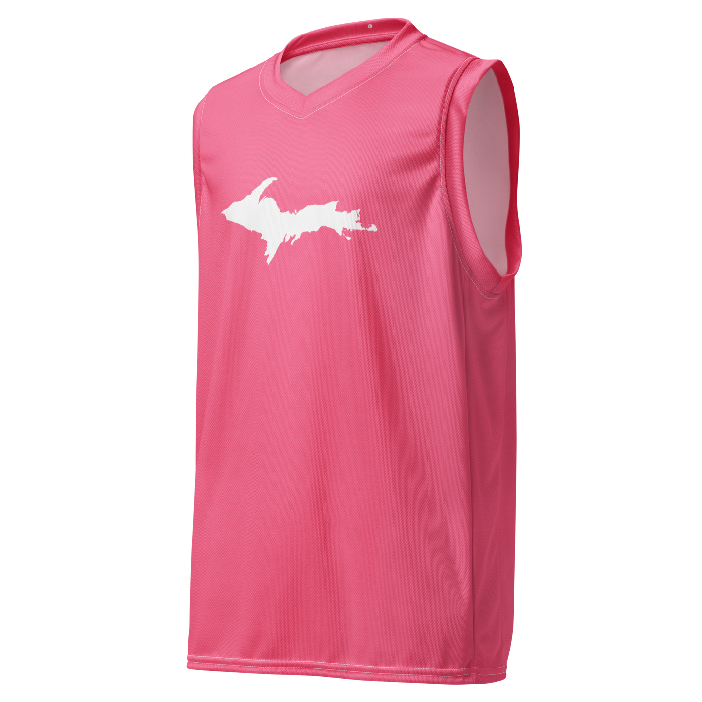 Michigan Upper Peninsula Basketball Jersey (w/ UP Outline) | Unisex - Rhodochrosite Pink