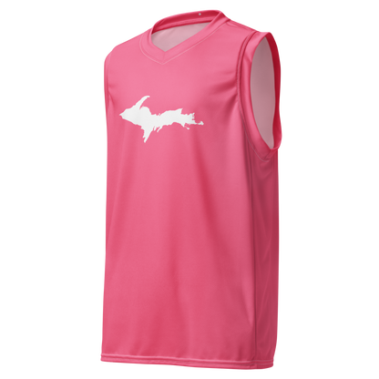 Michigan Upper Peninsula Basketball Jersey (w/ UP Outline) | Unisex - Rhodochrosite Pink