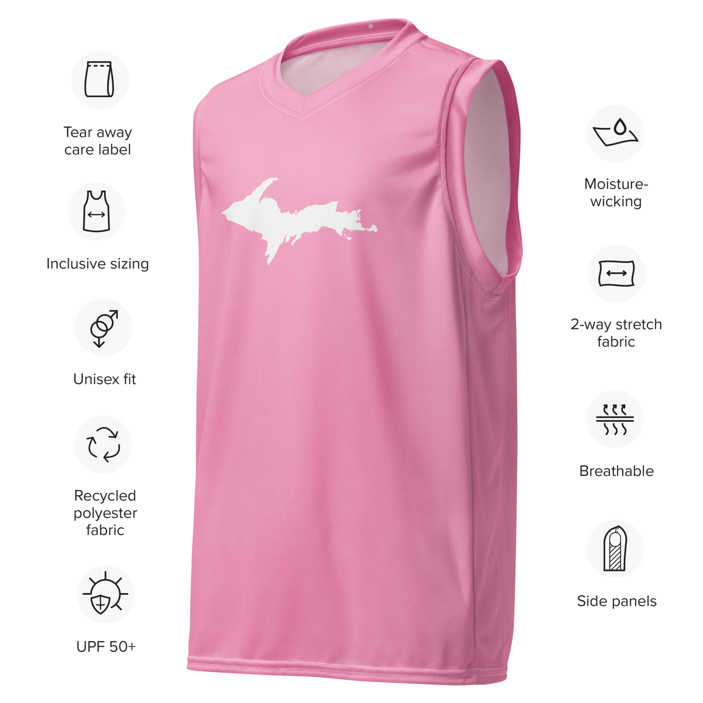 Michigan Upper Peninsula Basketball Jersey (w/ UP Outline) | Unisex - '67 Caddie Pink