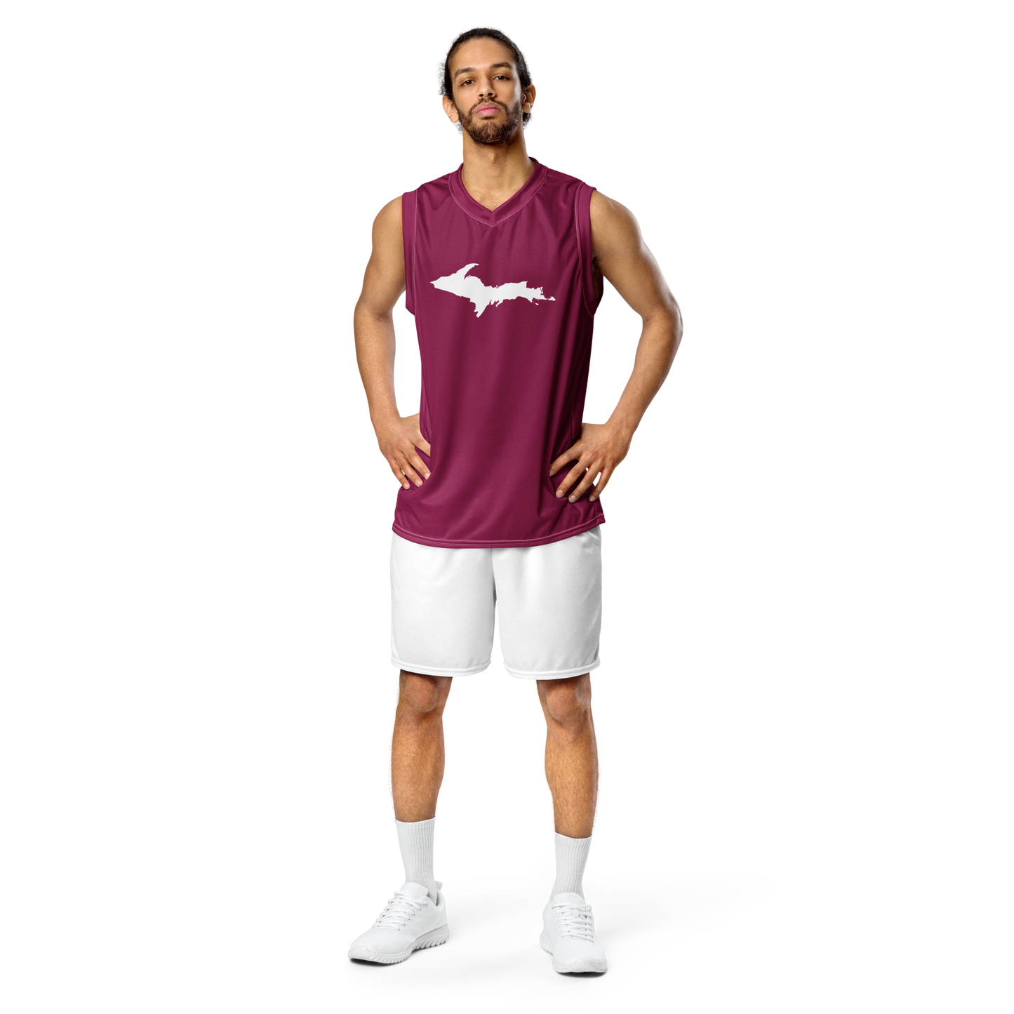 Michigan Upper Peninsula Basketball Jersey (w/ UP Outline) | Unisex - Ruby Red