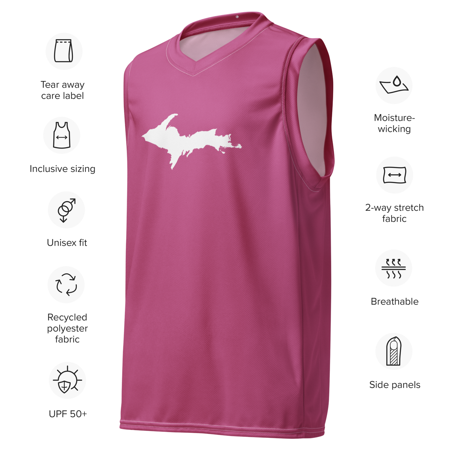 Michigan Upper Peninsula Basketball Jersey (w/ UP Outline) | Unisex - Apple Blossom Pink